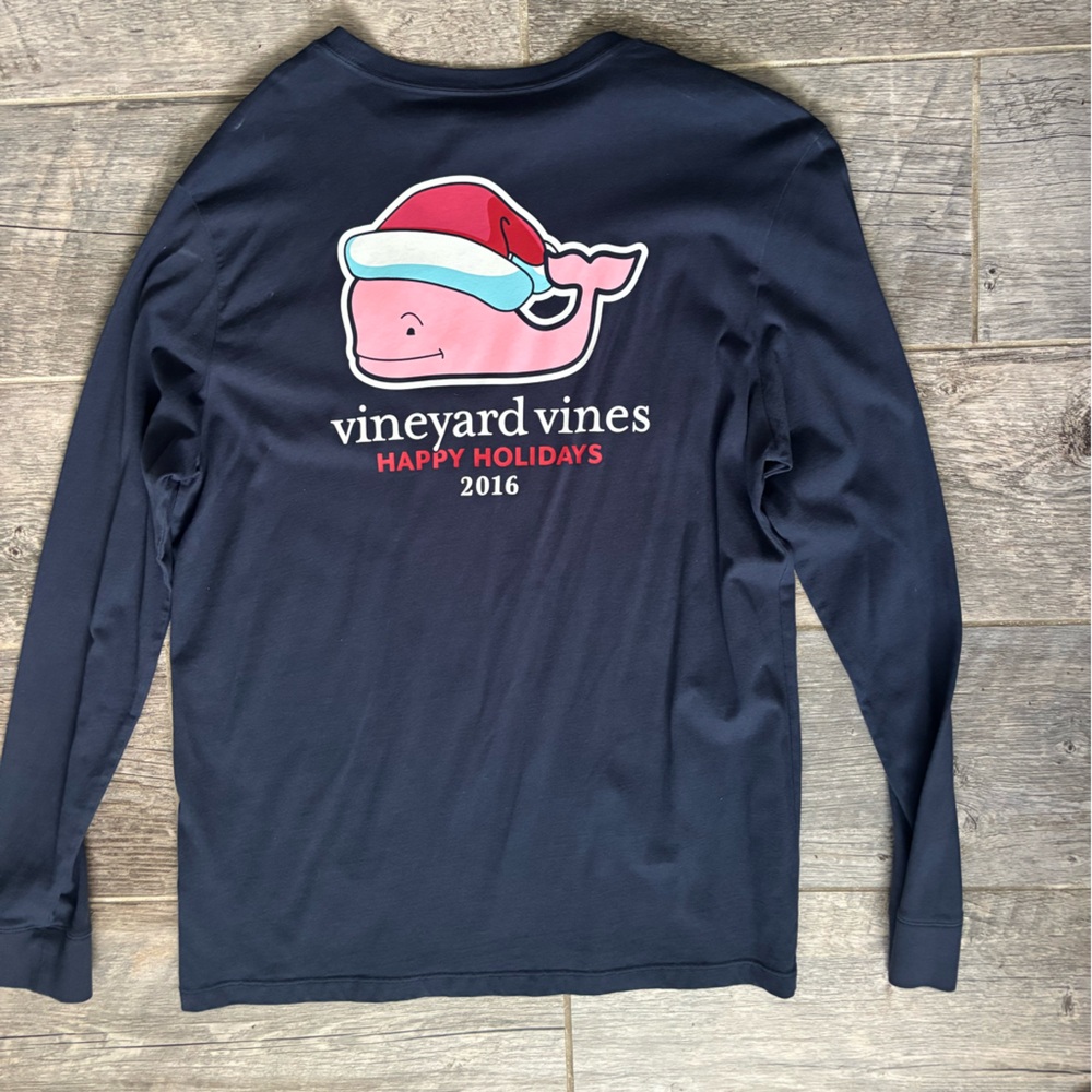 Vineyard Vines Navy Christmas Long Sleeve Shirt